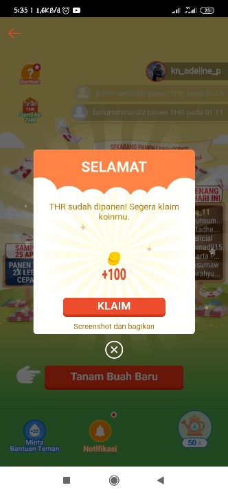KN_Adeline_P's tweet photo. @ShopeeID 
 #ShopeeTanamTHR10M 
 #ShopeeDariRumah 
 #ShopeeID 
Panen hari ini 17 april. Baru pertama panen dapat 5ribu dan 20ribu 😁
Jadi tambah semangat supaya dapat thr lebih banyak lagi https://t.co/Fr1BkUWvEs
