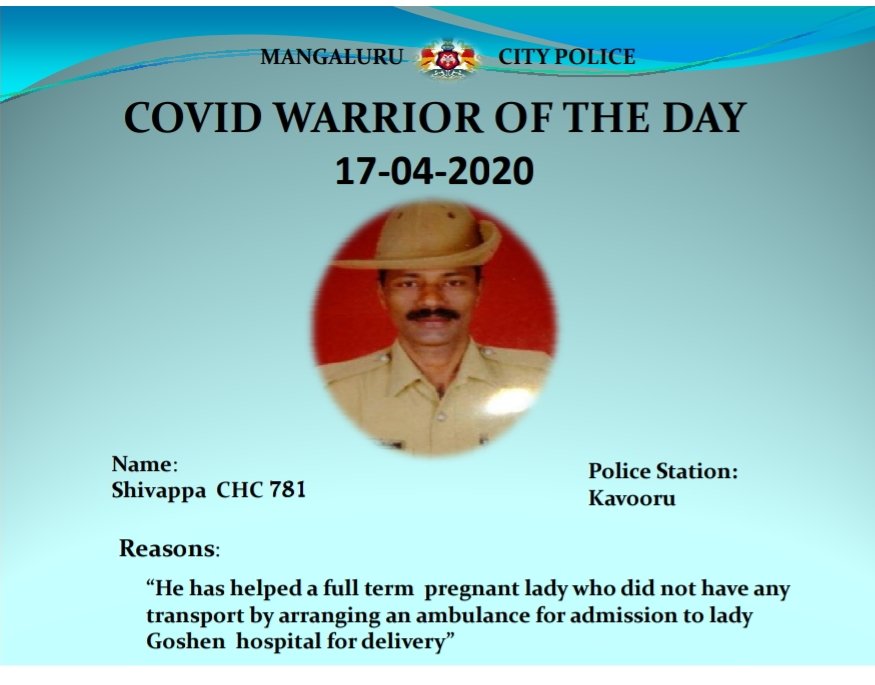 compolmlr's tweet photo. Today's Warrior has gone beyond the call of his duty.. Has come across a  helpless lady a non local to mangaluru, also a full  term pregnant not having any means of transport to hospital and has immediately arranged an ambulance and has ensured safe transit to lady Goshanhospital https://t.co/xgvOfJibt4