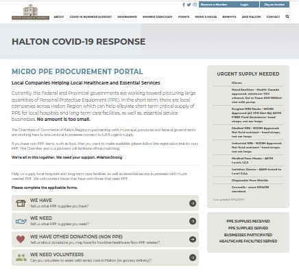 MiltonChamber's tweet photo. The MCC, in partnership with Halton Chambers and all levels of government have launched a Micro #PPE Procurement Portal to help supply local hospitals, long-term care facilities and essential service biz with PPE. To donate or more info ➡️ https://t.co/07mIe3zZv6 #HaltonStrong https://t.co/GwwQ3PF5hD