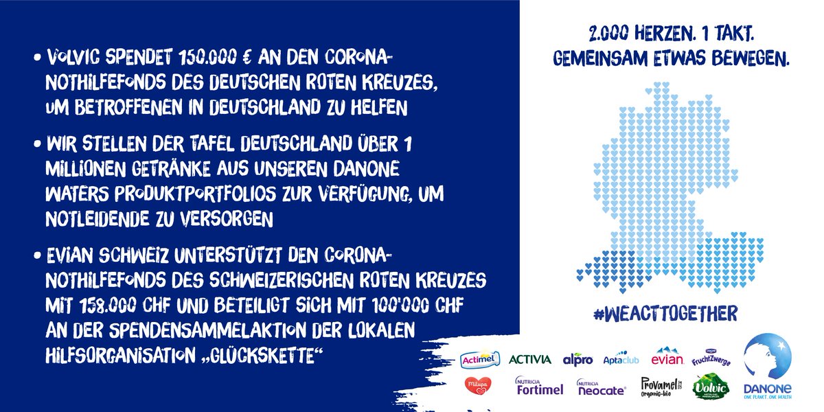 DachDanone's tweet photo. Reden ist Silber, Handeln ist Gold. Deswegen halten wir Wort. Getränkespenden, Trinknahrung, Forschungsunterstützung sowie Geldspenden für das @roteskreuz_de  – wir sind für euch da. In Deutschland, Österreich und der Schweiz. https://t.co/0U535it6ZW