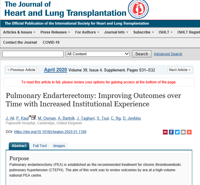 RoyalPapLib's tweet photo. #papworthauthors new publication: Pulmonary Endarterectomy: Improving Outcomes over Time with Increased Institutional Experience. https://t.co/264wzSLaXd. #PulmonaryEndarterectomy #PEA #CTEPH  #ConferenceAbstract https://t.co/spvdfmQMmX
