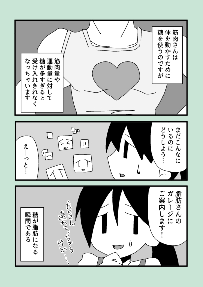 主食や甘い物を食べ過ぎた時に、体の中で起きてる事を漫画にしてみた 