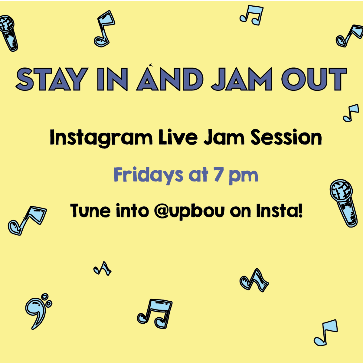 WhatToDoAtOU's tweet photo. @UPBou: Join us tonight at 7 p.m. for our next Jam Session! We'll be showcasing a student artist on Instagram Live. Hope to see you there! https://t.co/7iWG5WFo08