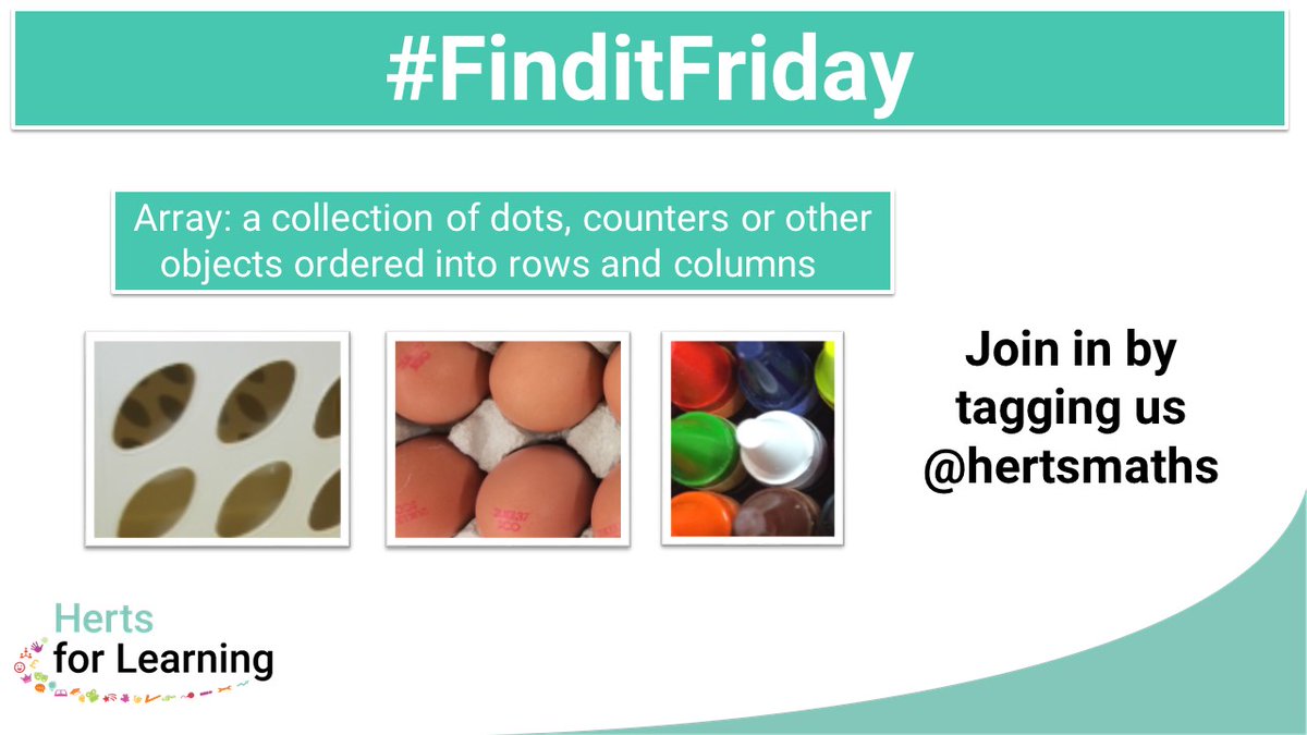 Carrying on the multiplication theme from this week's new blog, we're searching for ARRAYS for our first #FindItFriday. Please tag us @hertsmaths so we can see what you find! A great one for all ages - where can you find them? How many in total? How do you know? Go, go, go!