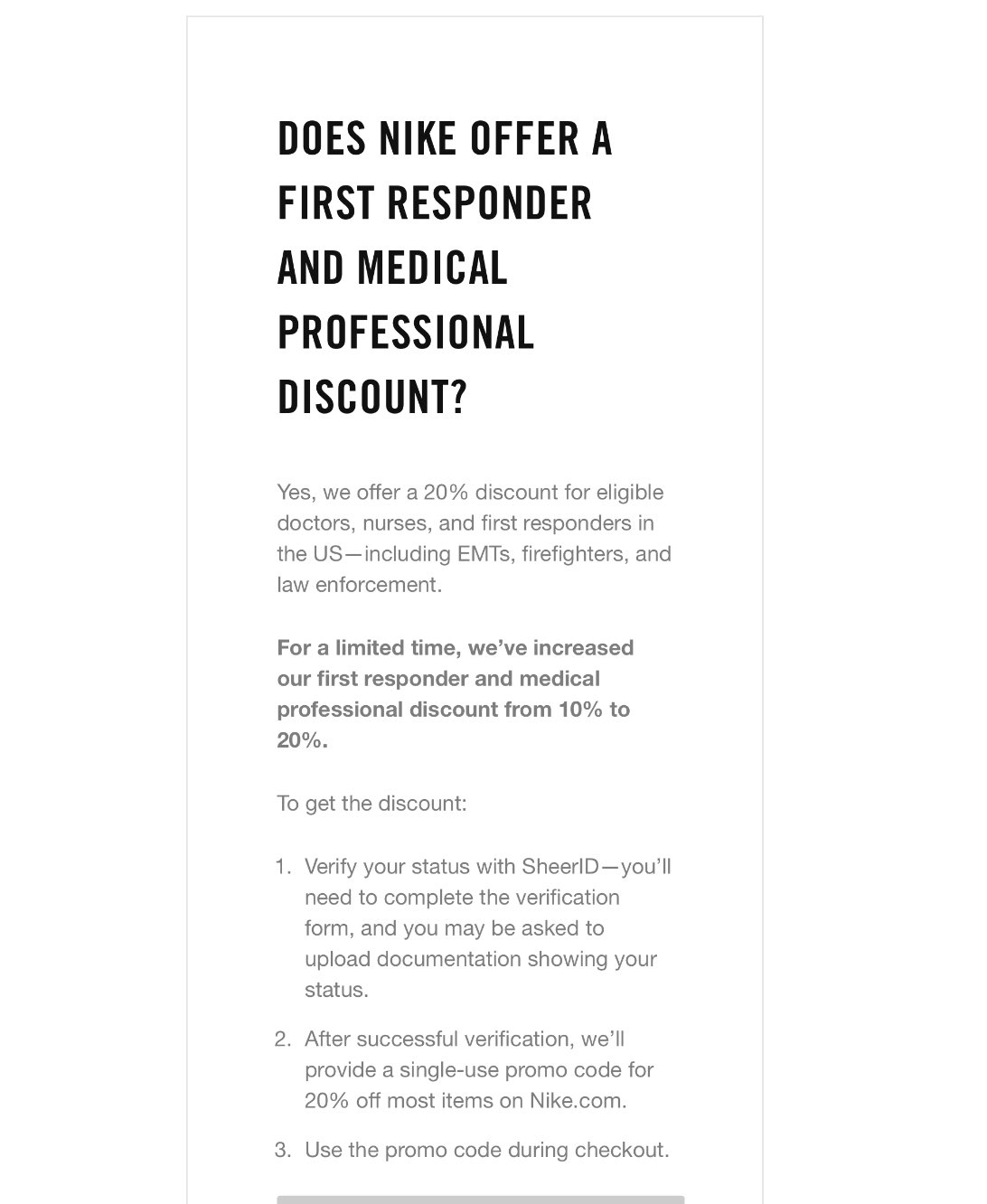 nike promo code for first responders