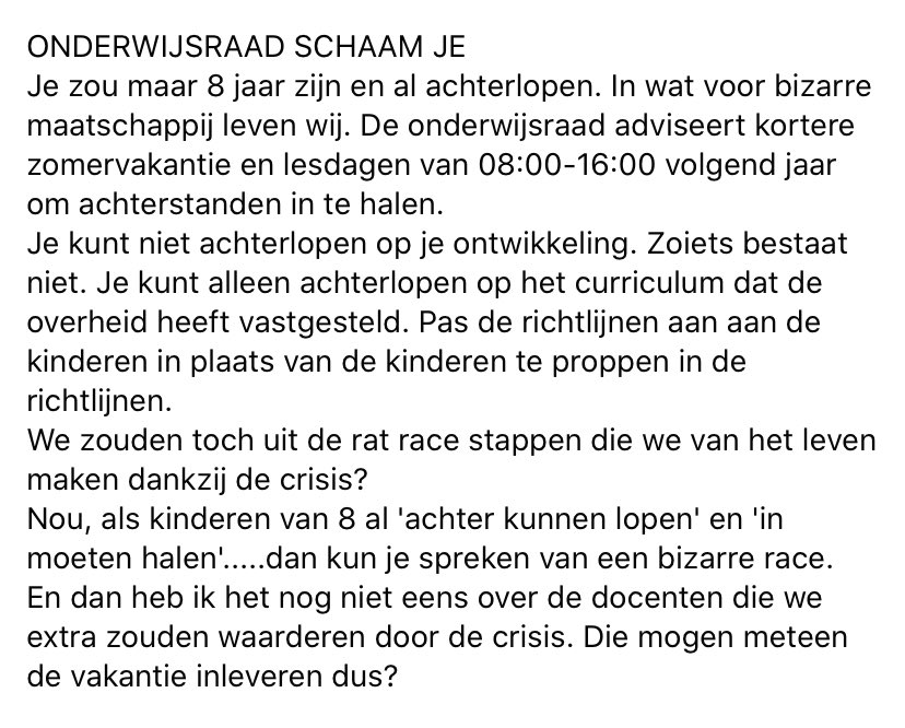 csippie's tweet photo. Dit schreef een basisschooldocent op fb.. niet openbaar dus heb ik netjes de naam weggehaald maar wat heeft ze gelijk! @POinactie @Lerareninactie #onderwijs @AObtweets @Onderwijsraad https://t.co/cUc5G7ZaYa