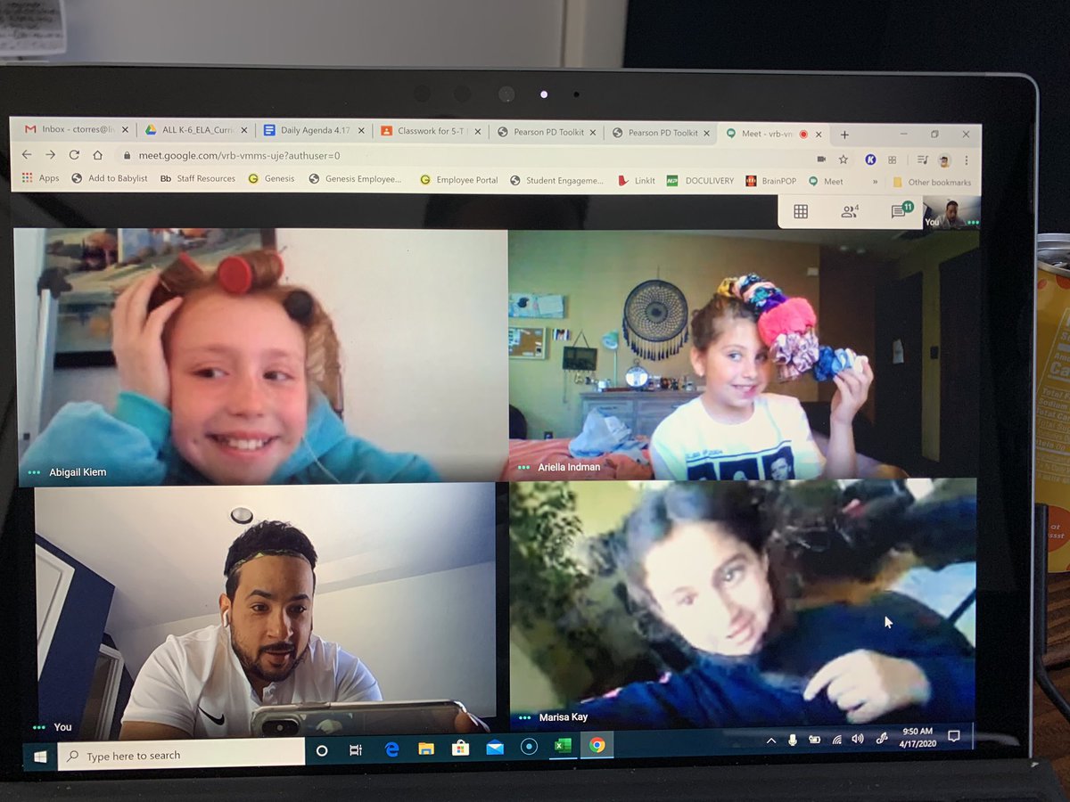 HaveADayKID_'s tweet image. When you Google Meet with the whole class there is only one way to do it, with a THEME!! Today we had Crazy Hair day and voted on our best “hair-do’s”. #RemoteLearningChat #WeGotThis #GoogleMeet #collinsnation #crazyhairday #livingstonschoolsrock