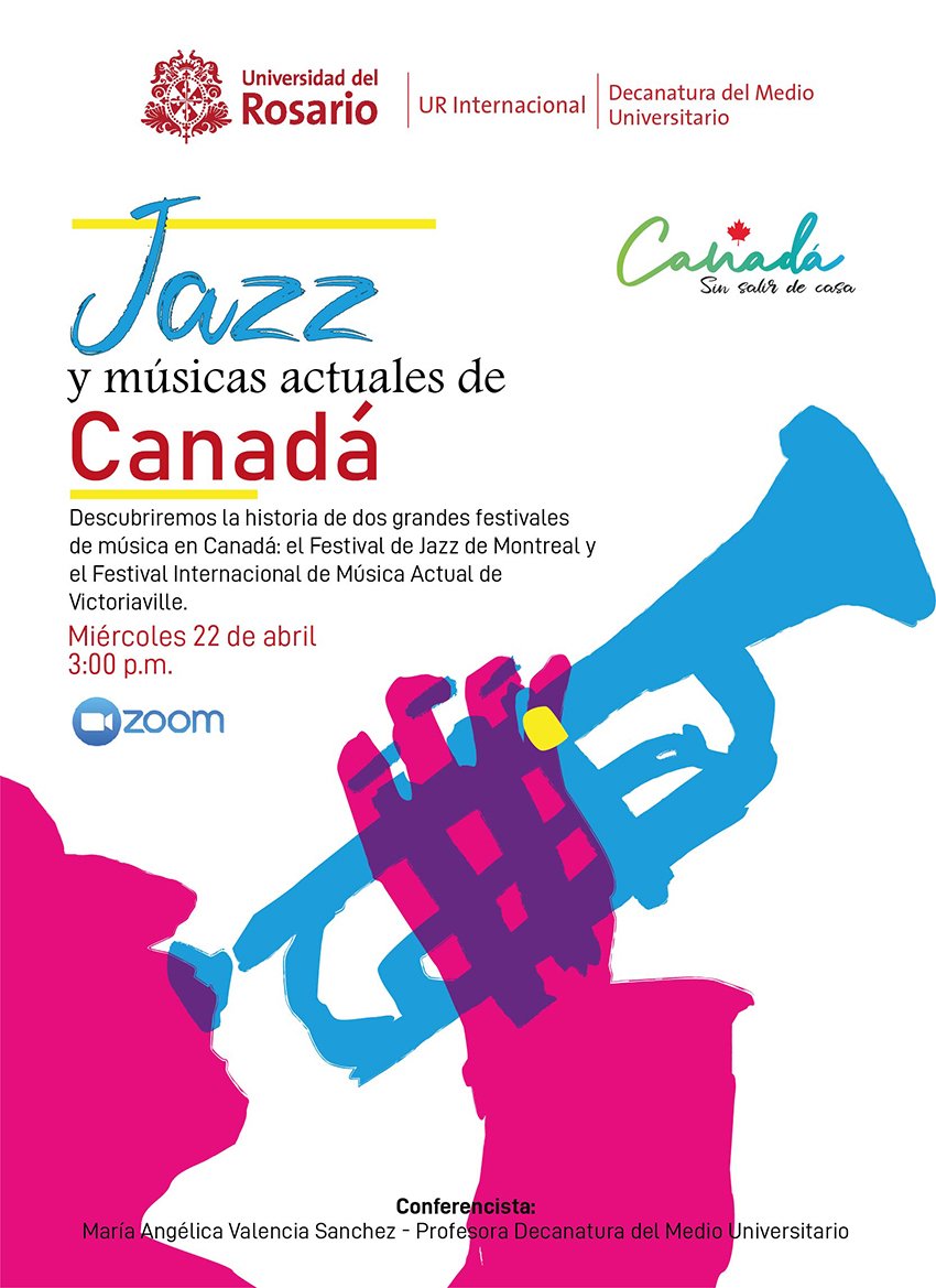 ¿Te gusta el jazz? Participa en esta charla ofrecida por la profesora María Angélica Pérez, profesora de la Decanatura del Medio Universitario de la <a href="/URosario/">URosario</a> Maestra en Música, Saxofonista y Clarinetista. #CanadáenlaUR 
Inscripciones en: urosario.edu.co/Eventos-UR/Int…