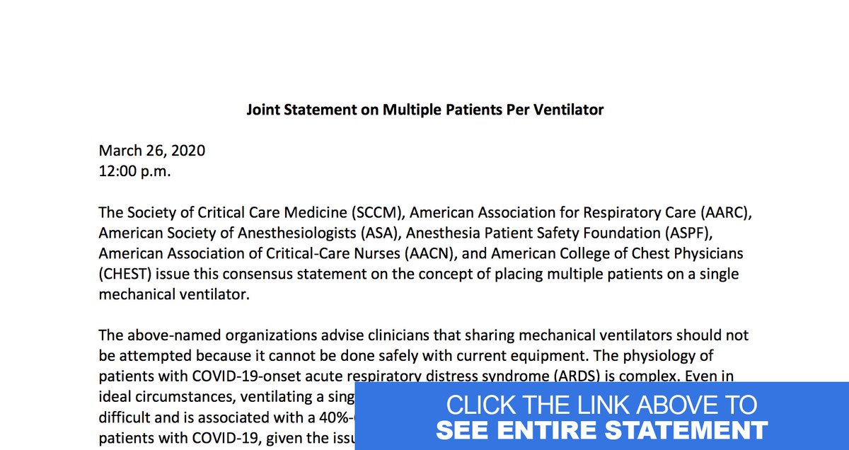 joinNAMDRC's tweet photo. @accpchest joins @SCCM and other organizations in a consensus statement recommending against sharing a single mechanical ventilator with multiple patients. #COVID19

See the statement here >> https://t.co/I9z0xTshSA https://t.co/qifKl6UfXO