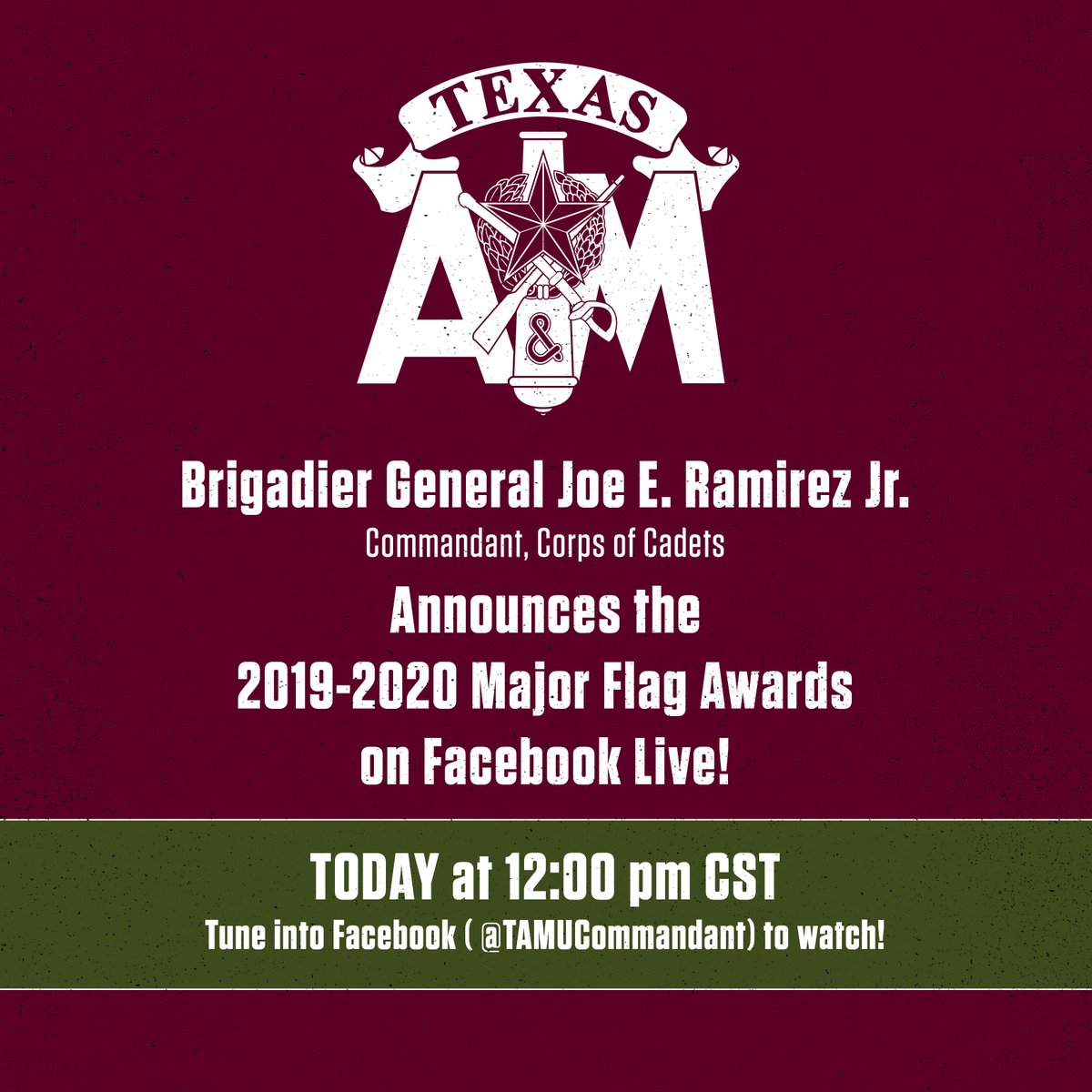 TAMU Corps of Cadets on Twitter "Join the TODAY as he