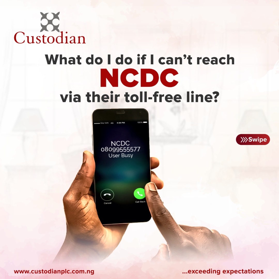 CustodianPLC's tweet photo. As a result of our large population, there is a possibility that the NCDC toll-free line will experience high call traffic.

If you're faced with this situation, please call your State hotline or contact NCDC through alternative means like: https://t.co/ajOakICFQw