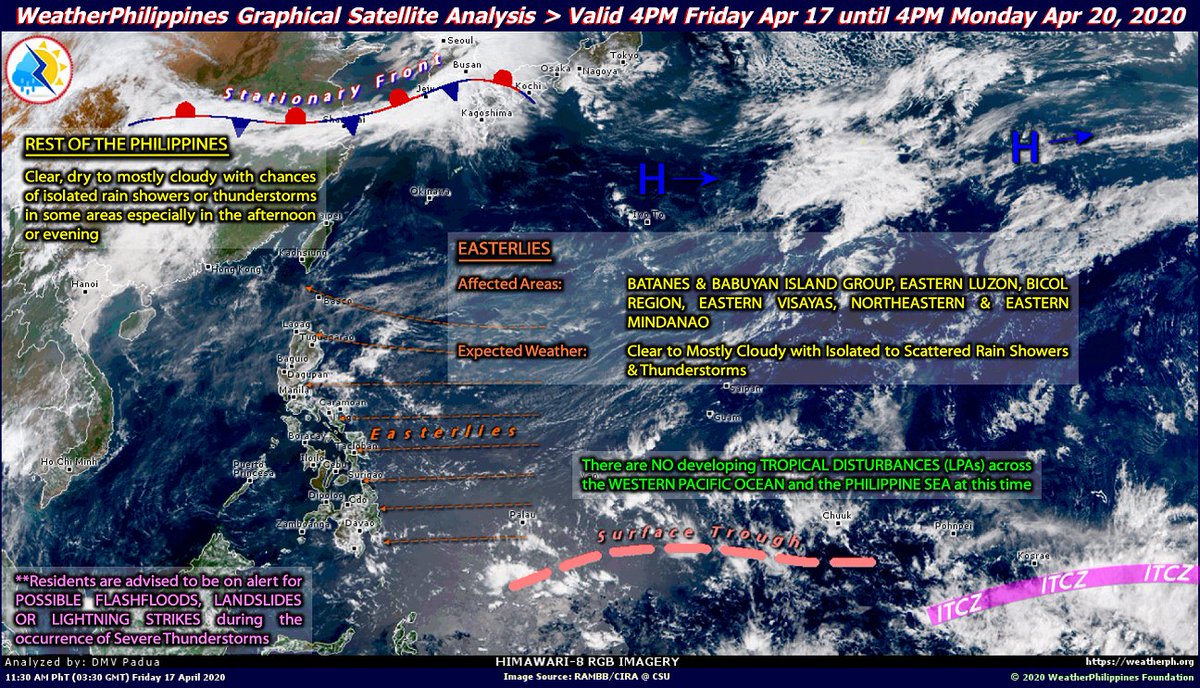 WeatherPH's tweet photo. Warm Easterlies is back, bringing some cloudy skies with some isolated to scattered 🌧️⛈️ along the eastern sections of the country. Elsewhere, clear and dry weather with low chances of rain will be expected.
For more info, please visit: https://t.co/7jrpOOHWDX
#WeatherWiser https://t.co/X1sS0axGlI