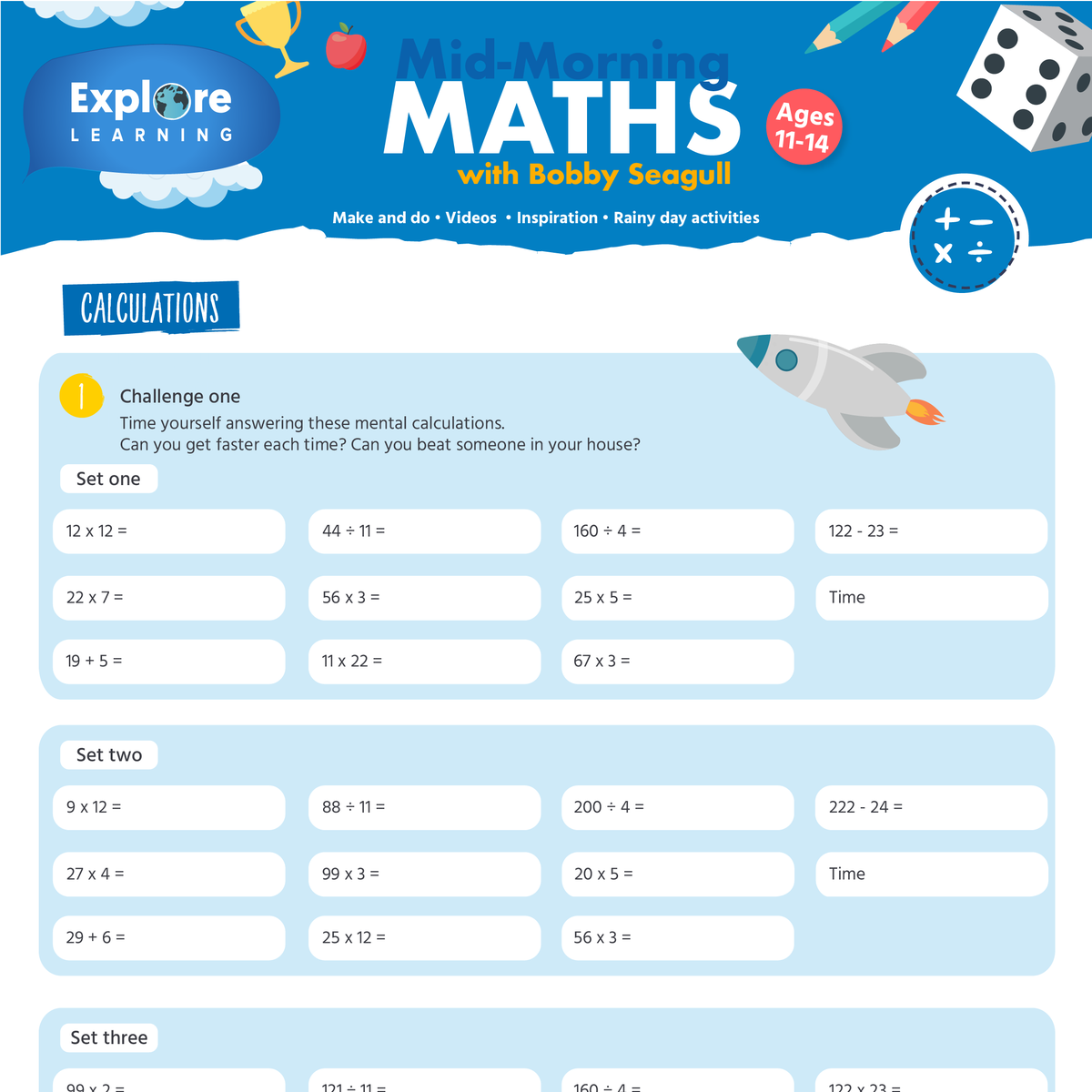 Our latest lesson just streamed live from our Facebook page! 🙋‍♀️We have a new worksheet to follow today's lesson on calculations for children aged 11-14 up on our website. To download this activity sheet and more > soo.nr/BB6g #MidMorningMaths #KeepEducationGoing