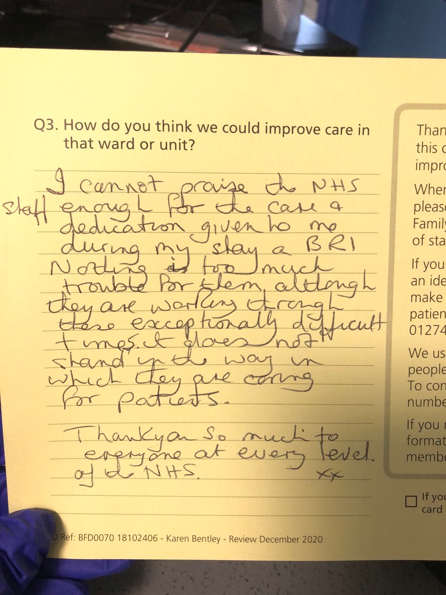 Feedback from a patient we discharged yesterday. A big thank you to everyone #NHSheroes  #weareone #wearebradford @hamad_jm @tracycamps @aedbthft @karendawber @Mel_Pickup