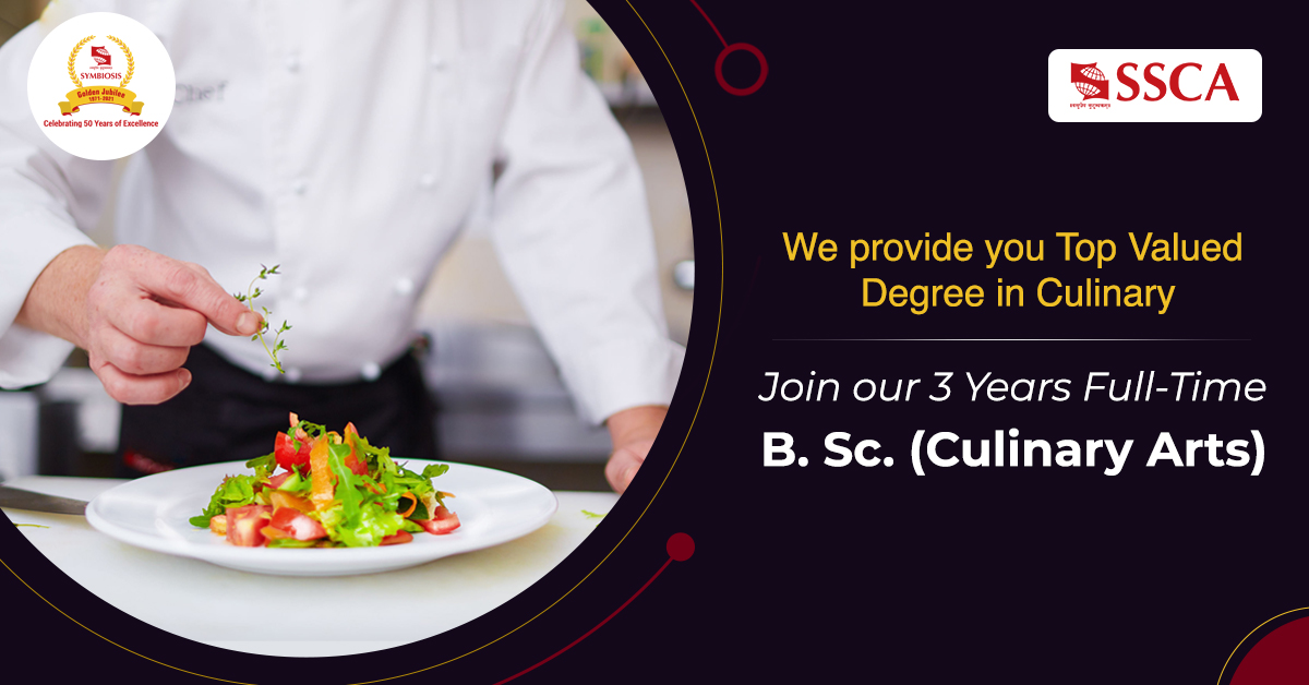 B.Sc in Culinary Arts will ensure you a career full of exciting opportunities in the thriving food industry. 
Visit :- ssca.edu.in/admission2020/

#CulinaryArts #CulinarySchool #FoodIndustry #Career #Food #MasterChef #SanjeevKapoor #CareerSetHai #SSCA #Symbiosis