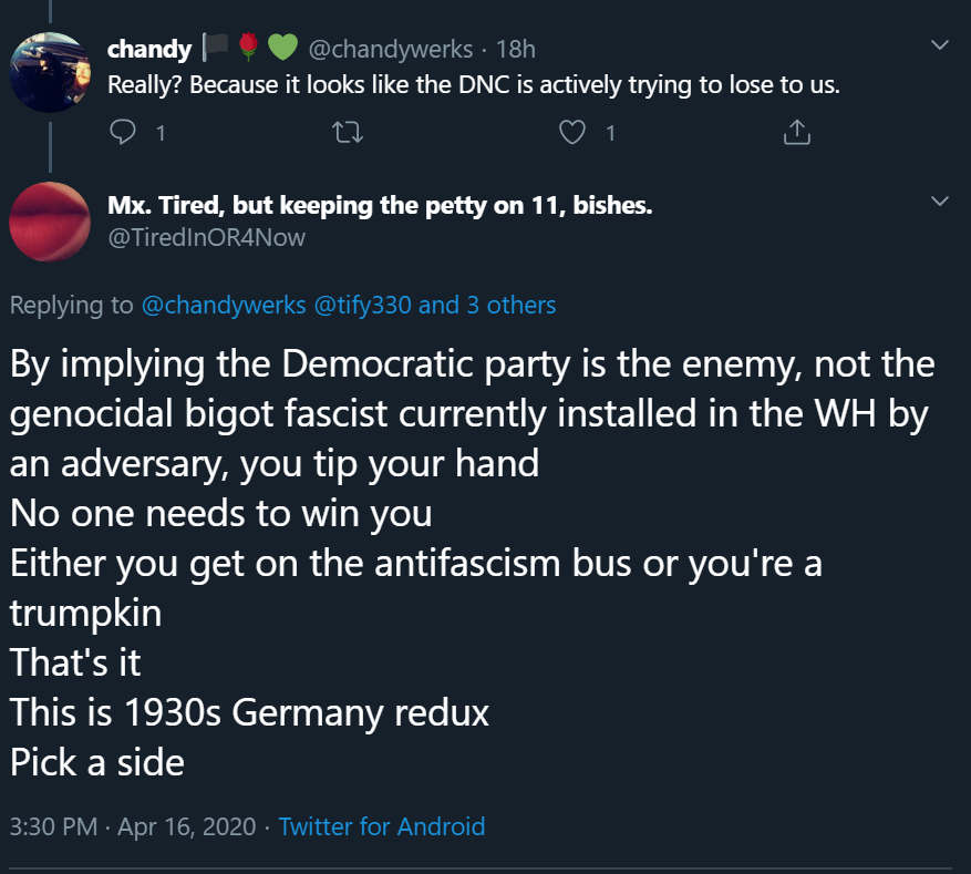 Just came across this one. Imagine thinking the democrats aren't part of the fascist problem and would be a solution to it 