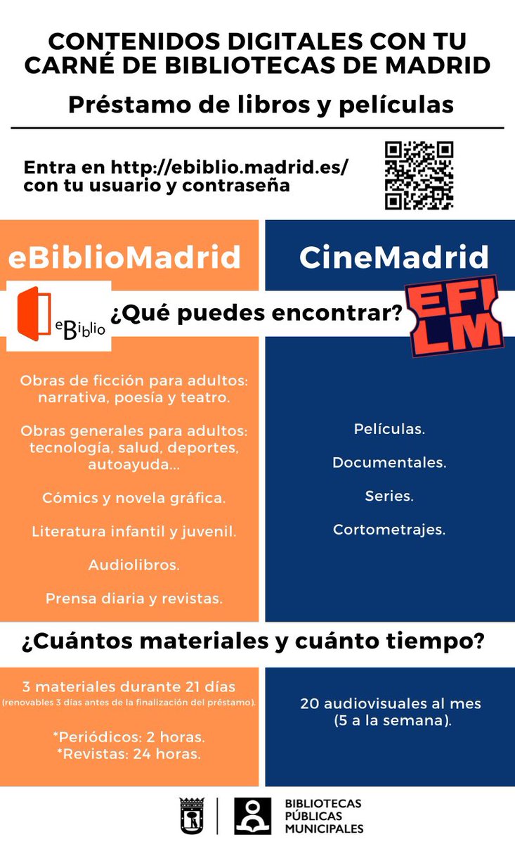 bpmmadrid's tweet photo. Todos estos contenidos digitales al alcance de tu mano, solo por tener tu carné de bibliotecas de Madrid😎
#eBibmlioMadrid
#eFilmOnline
👉🏼https://t.co/vgpMUc1vv0
#YoMeQuedoEnCasaLeyendo https://t.co/jxHGqVzlfY