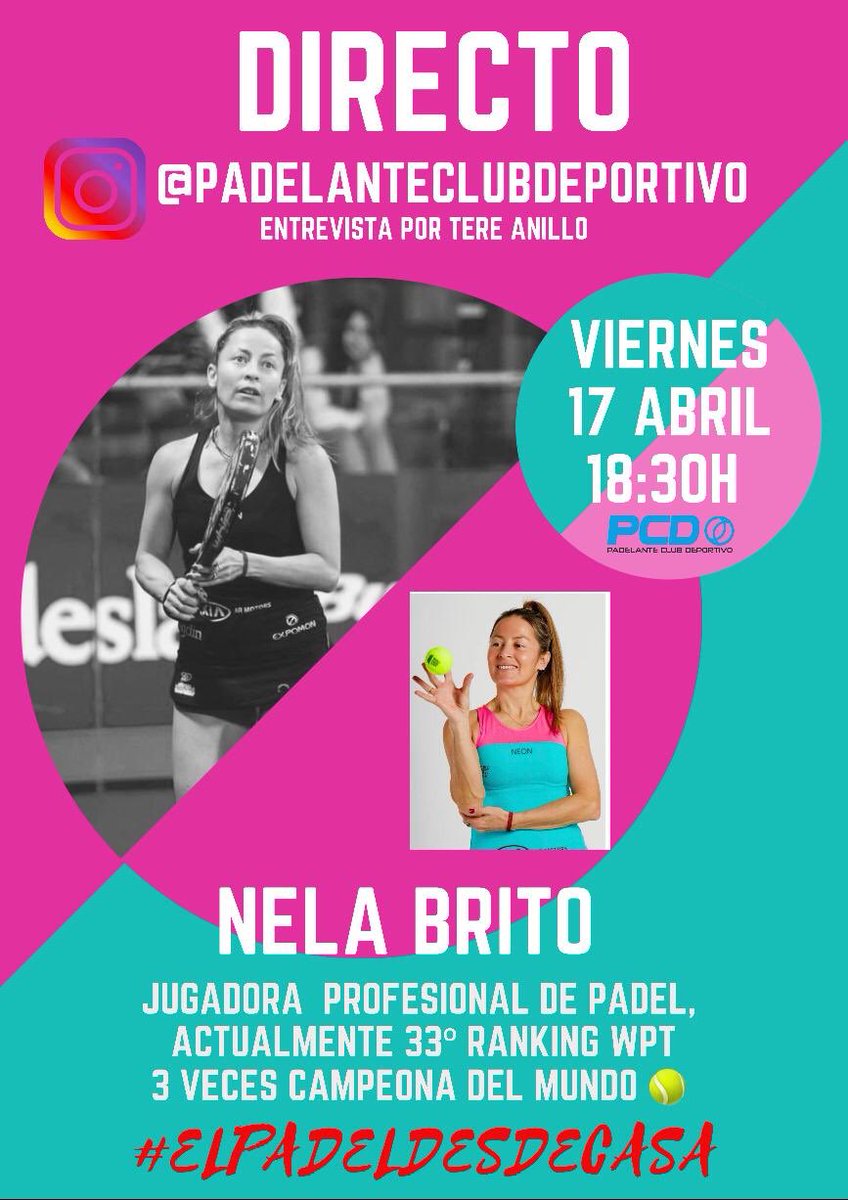 Hoy a las 18.30h estaremos en directo con <a href="/NelaBrito/">Nela Brito</a> a través de la cuenta de instagram de <a href="/PadelanteClub/">Padelante Club</a> Os esperamos para conocer a esta súper crack!!