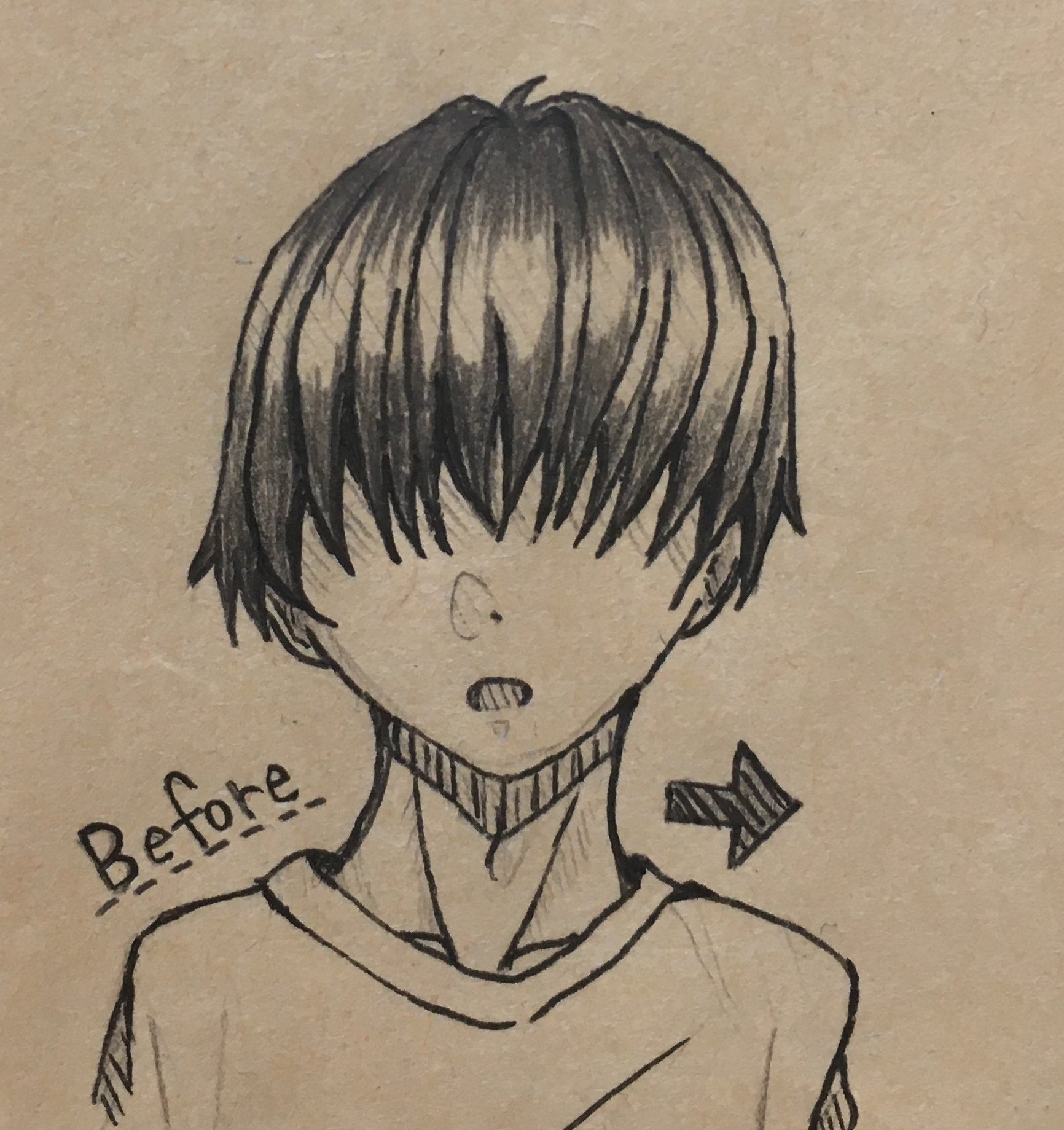 えぬ 低浮上 ポンパドール男子 イラスト アナログ ボールペン えぬ 低浮上 ポンパドール男子 イラスト アナログ ボールペン
