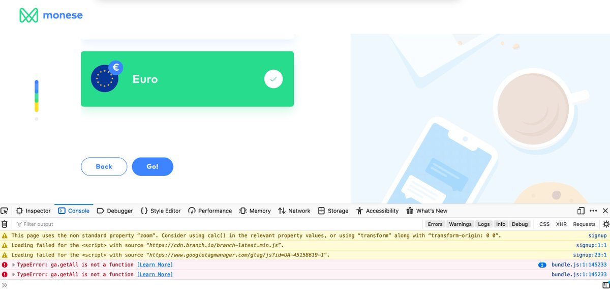 adamcharnock's tweet photo. @monese Looks like your signup isn't working in Firefox: https://t.co/5I65O5W3yZ
