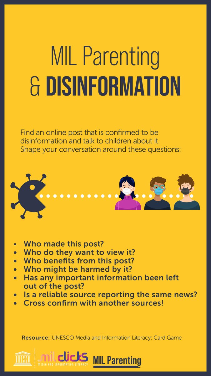 "Mom, I heard the coronavirus was just like the flu, so there is nothing to be afraid of!"

Teach children how to detect disinformation and "fake news". Here is how. #MILCLICKS #ThinkBeforeSharing #COVID19