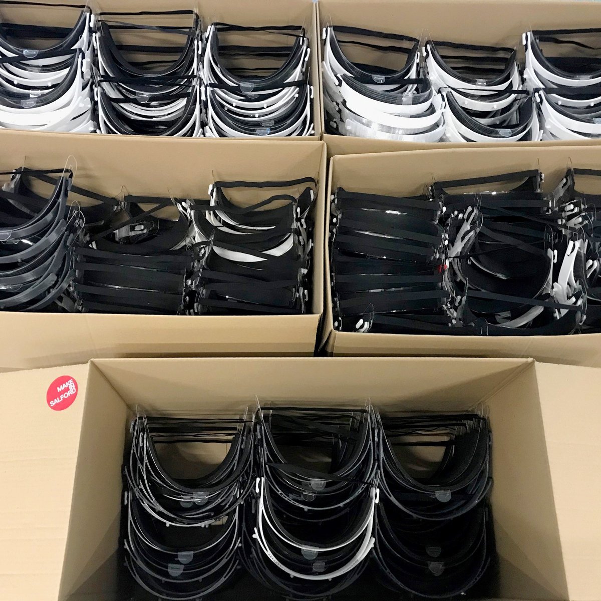 Over the last couple of weeks we've shipped more than 1000 visors based on the <a href="/Prusa3D/">Prusa3D</a> design to @SalfordRoyalNHS. The Print Hive has been running non-stop... Thanks to Tim &amp; Paul from <a href="/UoS_ArtsMedia/">School of Arts, Media & Creative Technology</a> for giving their support as well. <a href="/MorsonGroup/">Morson</a> <a href="/SalfordUni/">University of Salford</a> <a href="/filamentive/">Filamentive</a>
