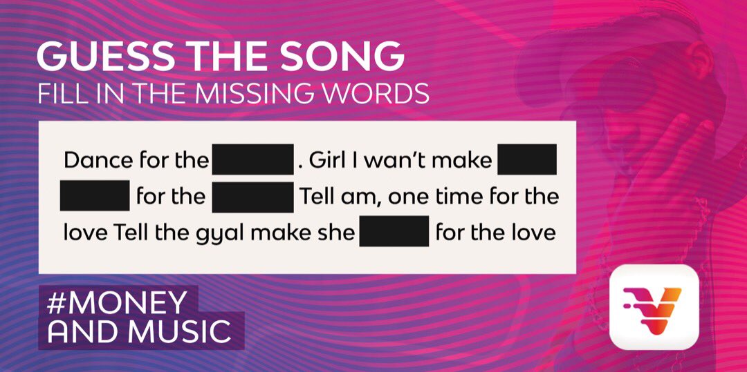 vbankng's tweet image. Hey Vs, let’s play a game and do something fun. 

Can you complete the song lyrics and guess the song in each of the slides, and also name the artiste?

Tag your friends too, let them join in on the fun. Let the games begin...

#MoneyandMusicwithV #downloadvbyvfd #getmore