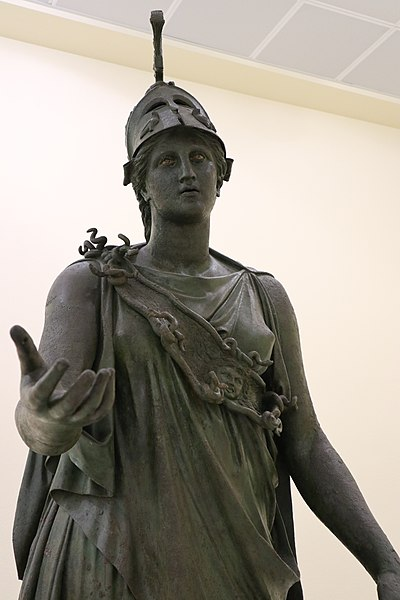 Ancient Artefact of the Day: The Piraeus Athena, a hollow-cast Greek Bronze, ca. 360-340 BC. Found in 1959, along with the Piraeus Apollo and two bronzes of Artemis.  #AAOTD  #Athena Images: Piraeus Athena, Piraeus Archaeological Museum