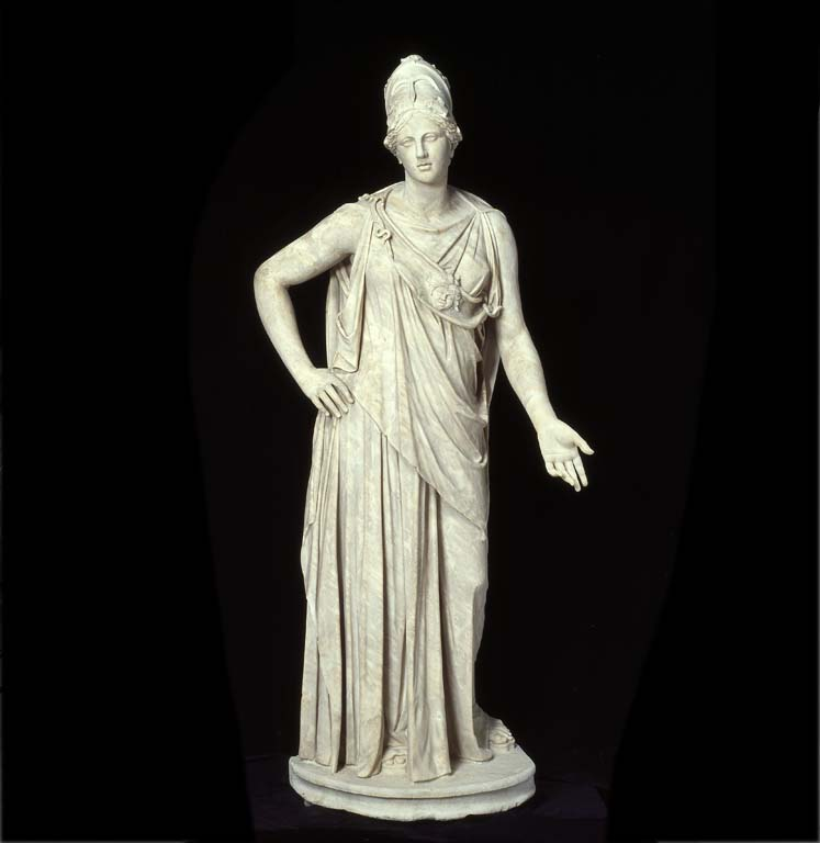 One copy of the statue exists in the form of the Mattei Athena in the Louvre, though the position of the right arm has been altered as a result of the different strengths of marble as compared with bronze.Image: Mattei Athena, Louvre
