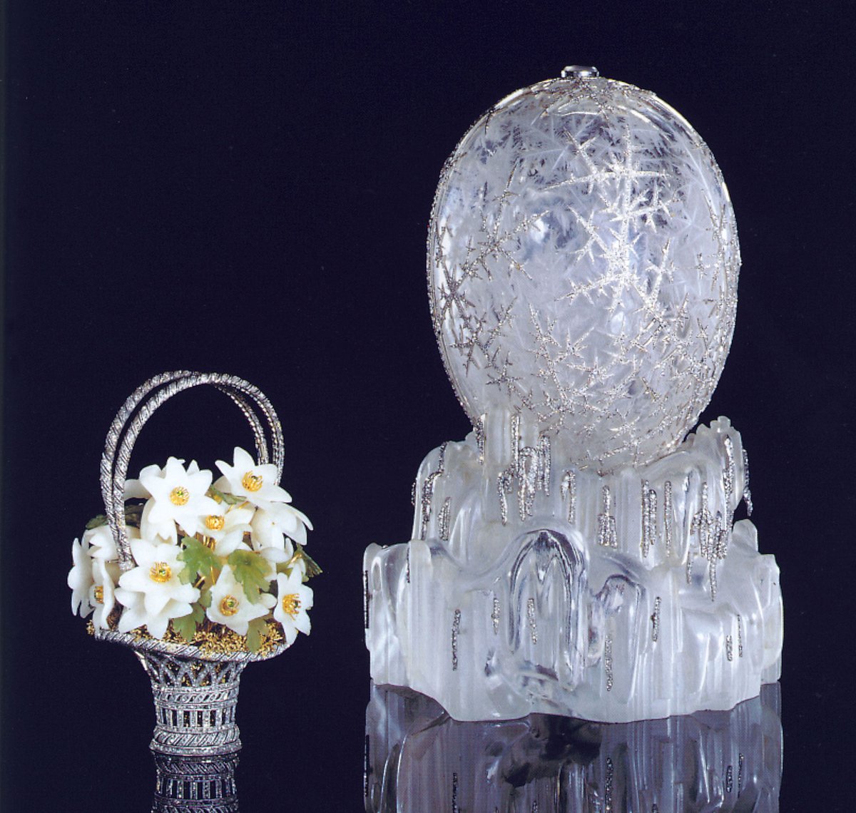 sergeyuk22's tweet photo. 🥚 Truly royal gift. The Imperial Easter Egg ,,Zimnee'' (1913, my fav. out of 54) is mounted on a base of rock crystal, drawn in a melting ice, with streams of platinum and diamond. The surprise inside: a basket with snowdrops. #Faberge #Easter #Eastergift  #Пасха https://t.co/x72QdAfGtp