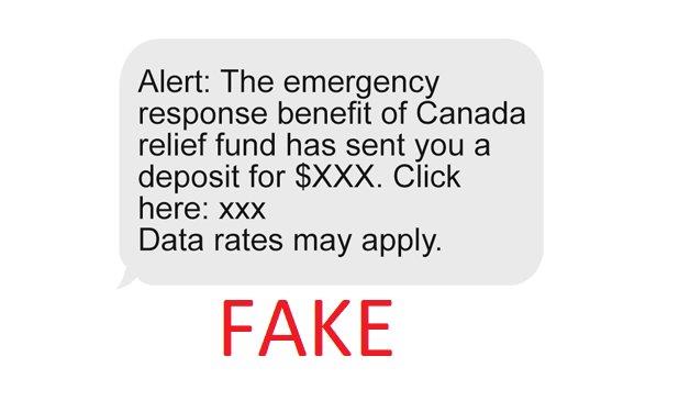 tpscoprawji's tweet photo. **SCAM ALERT** If you get a text message saying you received a deposit for the Canada Emergency Response Benefit. Revenue Canada WILL NOT text you. Beware it is a scam!... Do not reply or click on the link, delete the text and warn others.
@TPS41Div 
@TorontoPolice 
@ScamAlertGG https://t.co/wbQMHqU3Ny