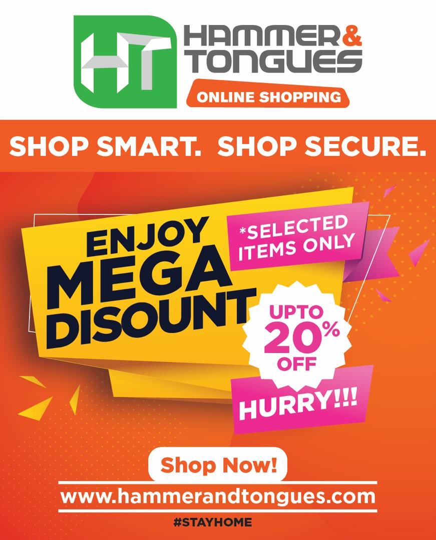 Shop at Hammer and Tongues and enjoy 20% discount😃👍🏾

What are you waiting for?

#discount
#shopping
#keepsafe 
#hanmerandtongues