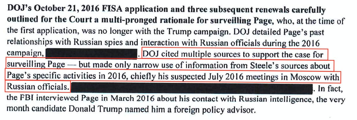 Schiff's memo claimed the FISAs:"only made narrow use of information from Steele's sources about Page's specific activities in 2016, chiefly his suspected July 2016 meetings in Moscow with Russian officials""Narrow use" of Steele's sources, and just for the Moscow trip