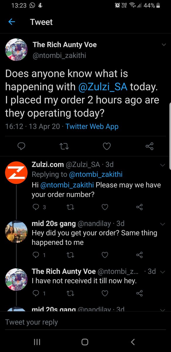 Miss_DKN's tweet image. I thought I was the only one experiencing a refund issue. @PicknPay @WOOLWORTHS_SA @Clicks_SA Please note @Zulzi_SA is not operating ethically. They ignored my tweets, no response to my emails and there are other customers complaining. #ZulziShutdown