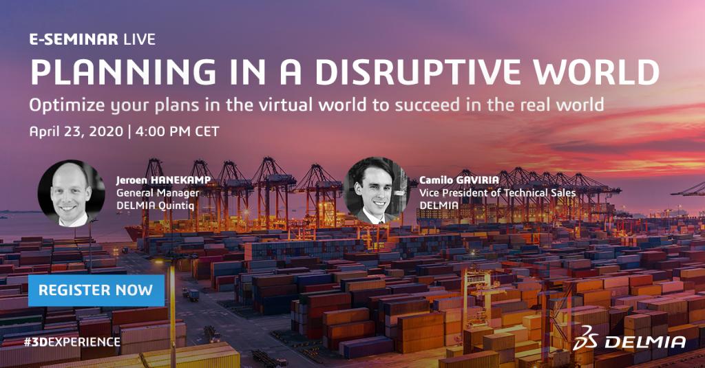 3DSdelmia's tweet photo. How can companies build resilient #supplychains to recover, grow and thrive in this disruptive time?  Let's unpack the secrets to planning — and succeeding — in a disruptive world with our April 23 e-seminar: https://t.co/AJ52Tn3iiN https://t.co/wZNL7N7Jsk