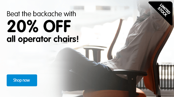 Beat the backache with up to 20% off all operator chairs! Just use OFFICECHAIR20 at the checkout: ow.ly/kMLc50zgTvI #seating #officechairs #savings