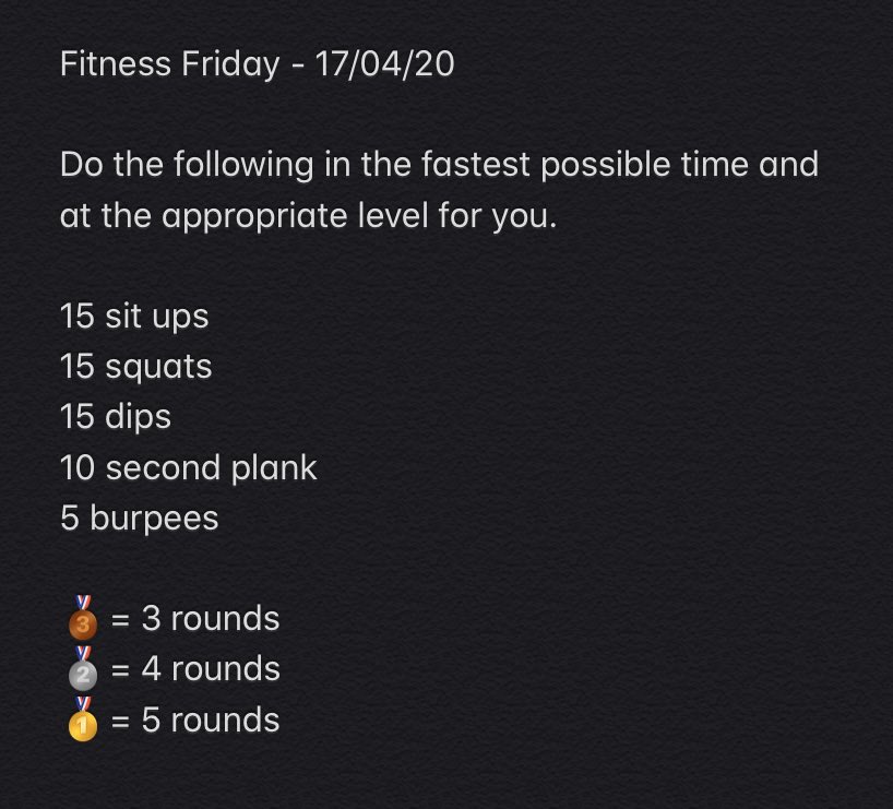 LHS_YouthRugby's tweet photo. 🚨 Fitness Friday 🚨
Fitness Friday is back again and here is your new challenge! Times and levels into parent groups please.
#FitnessFriday #LasswadeWay https://t.co/0brbxhBysp