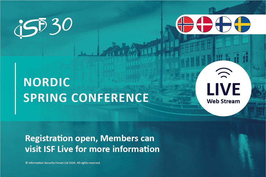 securityforum's tweet photo. There is still time for ISF Members to register for the Nordic Spring Conference online event on 23rd April.

ISF Chapter Meetings are for Members only and provide a confidential peer-to-peer forum for exchanging ideas.

Register here: https://t.co/iu5sqz5uzY

#ISFNSC2020 #ISFCon https://t.co/l3ITQRDJam