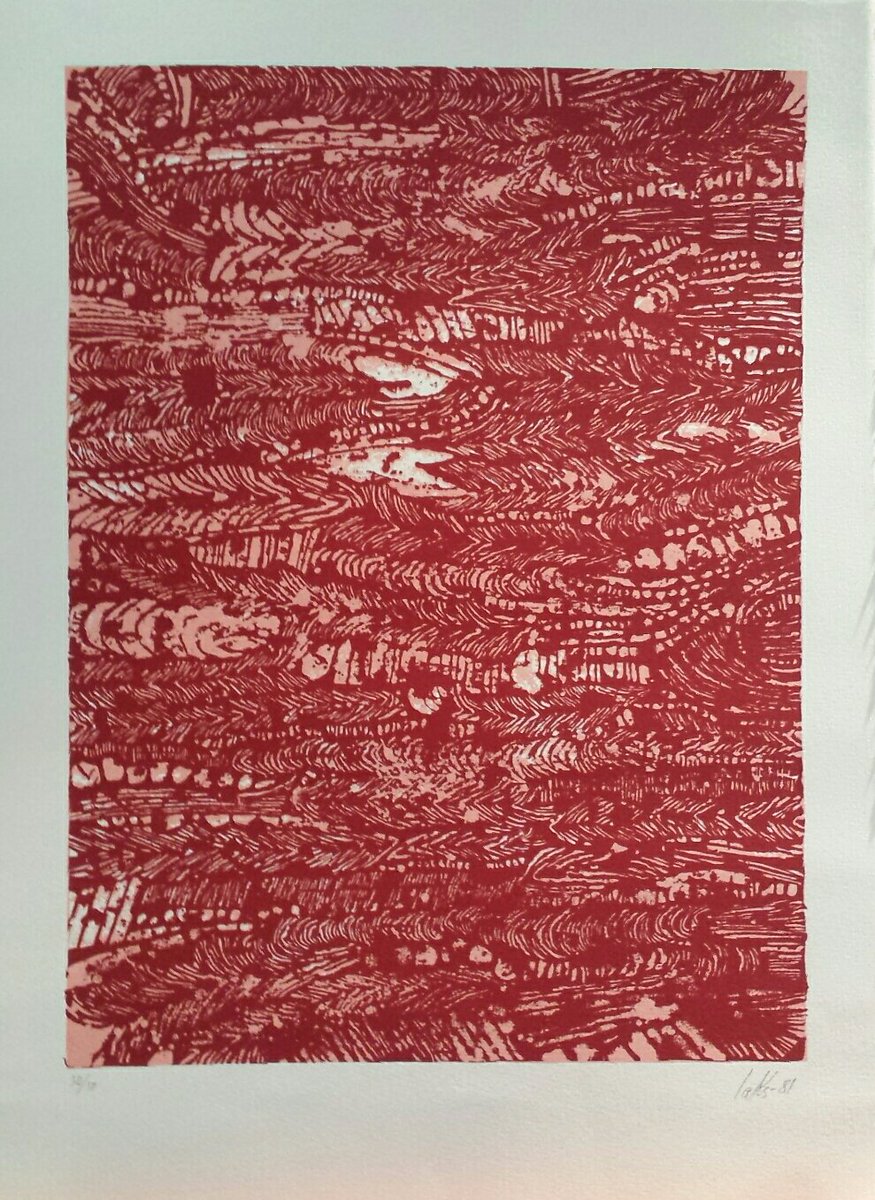 Bon dia d'ART EN CONFINAMENT. La 13a obra i proposta de nou títol: 'Roig, de sang, impotència i ràbia'. Autor: Victor Laks. 1981. Litografia. Mides: 50x65.  #art #arte #ArtofQuarantine  #JoEmQuedoACasa