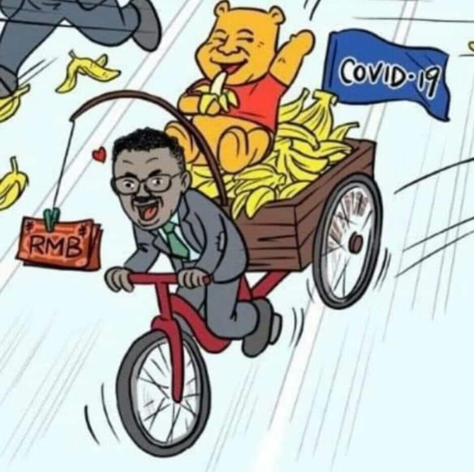 ジョーカー大統領 On Twitter コロナウイルスの原因の中国共産党の習近平 プーさん と金に走らされてるテドロスの風刺画が的確すぎる 安倍首相会見 安倍首相がんばれ Covid19 コロナウイルス 習近平死ね テドロス事務局長