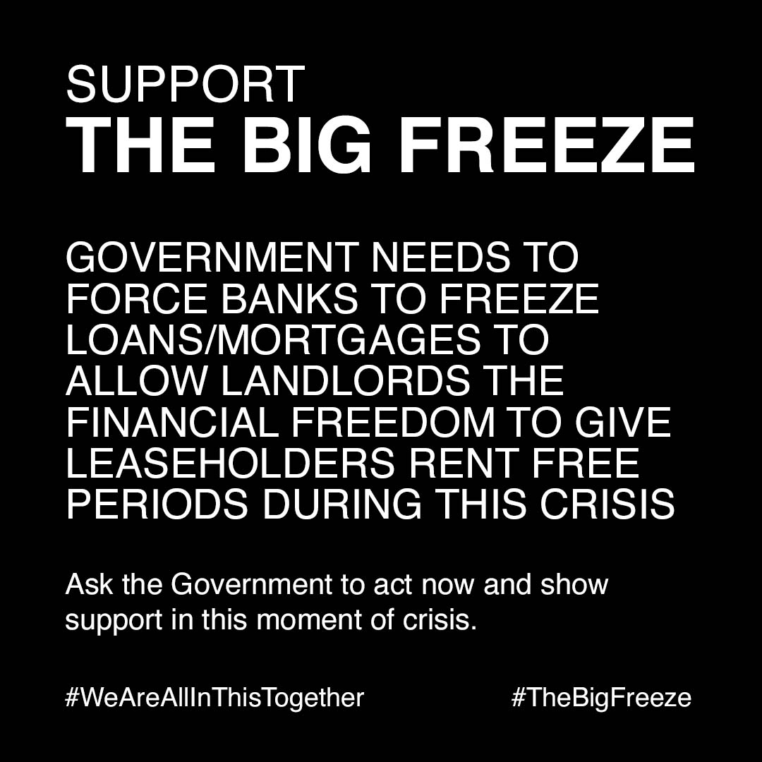 Support the #TheBigFreeze - The Government needs to force Banks to FREEZE Loans/Mortgages to allow the Landlords the financial freedom to give leaseholders RENT FREE Periods during the crisis! Support our Open Letter to Govt today! Click Link to support: forms.contacta.io/5e8f0b7339faeb…