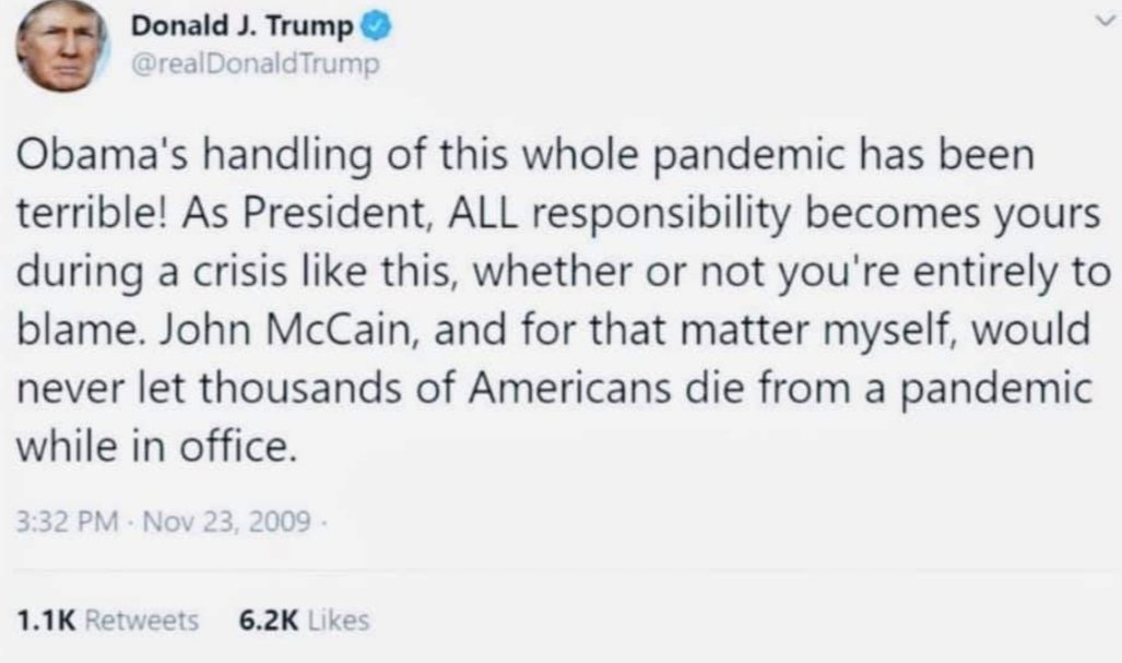 JJHTweets's tweet photo. Some things dont age that well.  Tronald Dump tweeting in 2009 about Swine Flu. https://t.co/xsKYcH3E3g