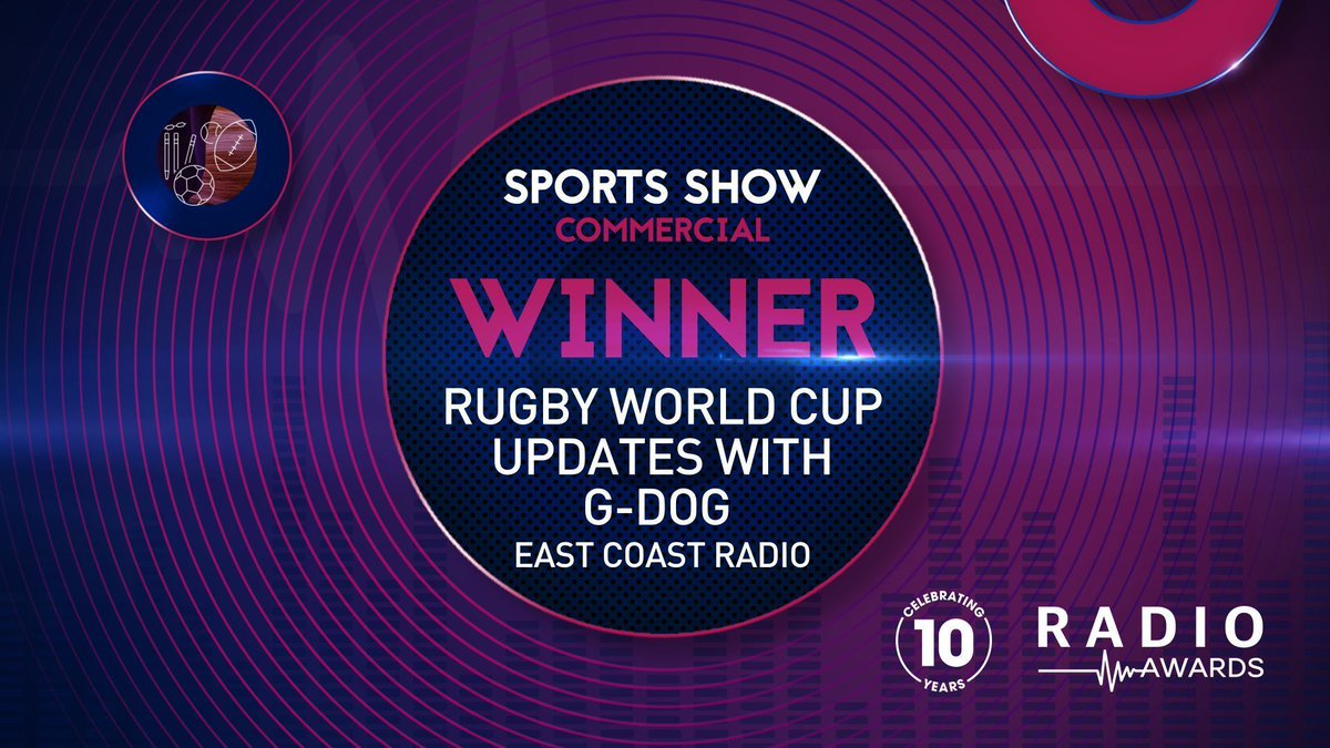 WINNER - Sports Show Commercial – Congrats to RUGBY WORLD CUP UPDATES WITH G-DOG from EAST COAST RADIO #SARadioAwards <a href="/ecr9495/">East Coast Radio</a>