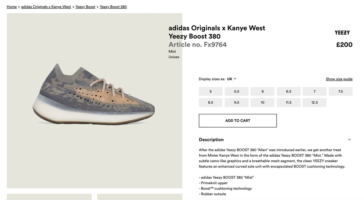 Adidas Yeezy Boost 380 Mist Adults Kids Infants.