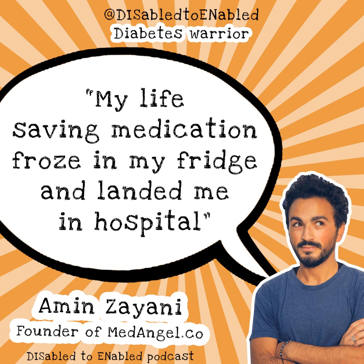 disabletoenable's tweet photo. Type 1 Diabetes warriors has this ever happened to you? Did you know Amin created a device to help you track the temperature of your meds? It's super awesome. Check out our chat on the DISabled to ENabled podcast 🧡 @medangelco https://t.co/RG4AYrw3D1