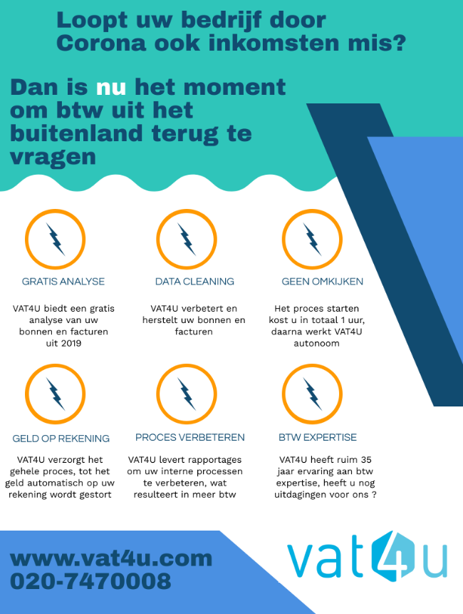 VAT4UNL's tweet photo. #Covid19 treft ons allen, het zijn bizarre tijden. Overal om ons heen worden bedrijven geconfronteerd met een afname van inkomsten, terwijl de kosten ongewijzigd blijven.
Daarom is nu het moment om een andere inkomsten bron te krijgen: het terugvragen van buitenlandse #btw. https://t.co/8ihoJPIsTG