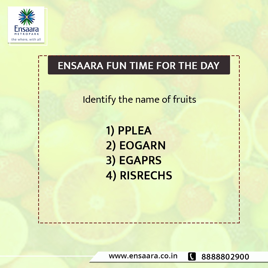 EnsaaraM's tweet photo. The last one was simple, let's see how many of you can get this one right! It's time for #QuarantineGames!!

#Funtimeoftheday #brainteasers #fungames #Ensaara #Metropark https://t.co/vFiFIbpwtO