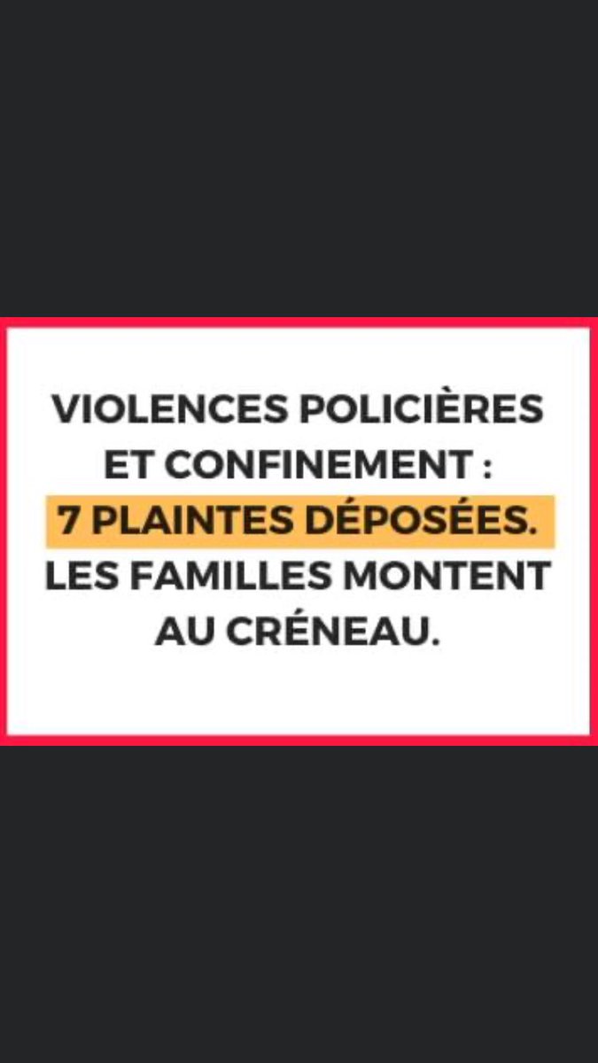 🔺 URGENT : Suite aux nombreuses violences policières liées au confinement dans les quartiers populaires, plusieurs plaintes ont été déposées. 

✊🏽 LES FAMILLES S'ORGANISENT !
👉🏽 ELLES ONT BESOIN DE VOTRE SOUTIEN.

Le communiqué à lire ici : 
docs.google.com/document/d/1uM…