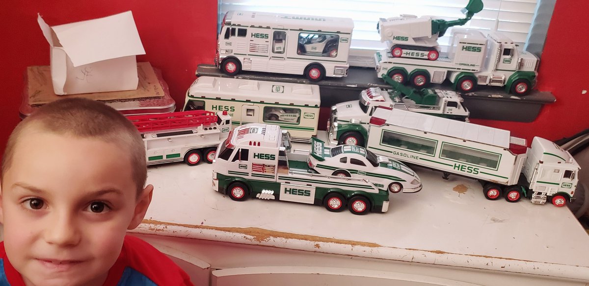 My son Garrett in Lancaster with his collection of Hess trucks. <a href="/BobKellyFOX29/">Bob Kelly</a> #fox29goodday #fox29
