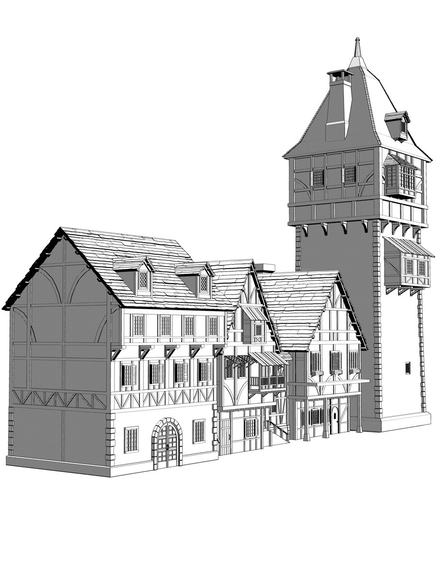 中世の街並みの3D素材制作中です。
あと10棟くらい必要かなー
#3d素材　#clipstudio